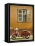 Red Moped, Sighisoara, Transylvania, Romania-Russell Young-Framed Stretched Canvas