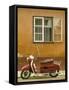 Red Moped, Sighisoara, Transylvania, Romania-Russell Young-Framed Stretched Canvas