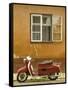Red Moped, Sighisoara, Transylvania, Romania-Russell Young-Framed Stretched Canvas