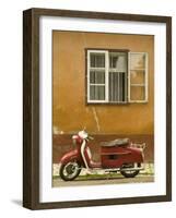 Red Moped, Sighisoara, Transylvania, Romania-Russell Young-Framed Photographic Print