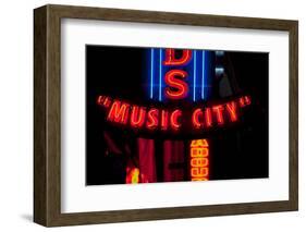 Red Neon Sign Nashville Crossroads, "Music City", Lower Broadway Area, Nashville, Tennessee, USA-null-Framed Photographic Print