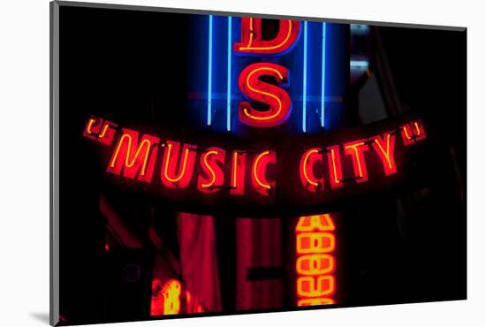 Red Neon Sign Nashville Crossroads, "Music City", Lower Broadway Area, Nashville, Tennessee, USA-null-Mounted Photographic Print