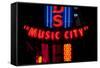 Red Neon Sign Nashville Crossroads, "Music City", Lower Broadway Area, Nashville, Tennessee, USA-null-Framed Stretched Canvas