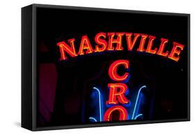 Red Neon Sign Nashville Crossroads, "Music City", Lower Broadway Area, Nashville, Tennessee, USA-null-Framed Stretched Canvas