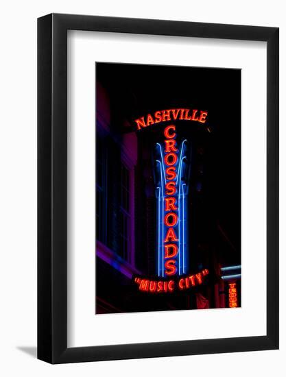 Red Neon Sign Nashville Crossroads, "Music City", Lower Broadway Area, Nashville, Tennessee, USA-null-Framed Photographic Print