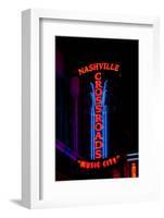 Red Neon Sign Nashville Crossroads, "Music City", Lower Broadway Area, Nashville, Tennessee, USA-null-Framed Photographic Print