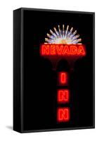 Red neon sign saying "Nevada Inn"-null-Framed Stretched Canvas