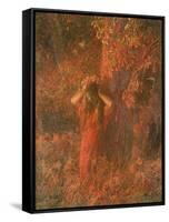 Red Nymph (Girl in a Wood Wears Flower Crown)-Plinio Nomellini-Framed Stretched Canvas