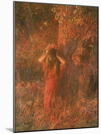 Red Nymph (Girl in a Wood Wears Flower Crown)-Plinio Nomellini-Mounted Art Print