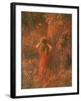 Red Nymph (Girl in a Wood Wears Flower Crown)-Plinio Nomellini-Framed Art Print