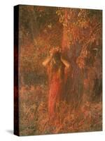 Red Nymph (Girl in a Wood Wears Flower Crown)-Plinio Nomellini-Stretched Canvas