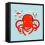 Red Octopus Listening to Smartphone Music. Underwater Headphones Listener. Vector Layered Eps8 Illu-Popmarleo-Framed Stretched Canvas
