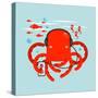 Red Octopus Listening to Smartphone Music. Underwater Headphones Listener. Vector Layered Eps8 Illu-Popmarleo-Stretched Canvas