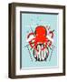 Red Octopus Playing Drums. Underwater Devil-Fish Drummer. Vector Layered Eps8 Illustration.-Popmarleo-Framed Art Print