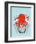 Red Octopus Playing Drums. Underwater Devil-Fish Drummer. Vector Layered Eps8 Illustration.-Popmarleo-Framed Art Print