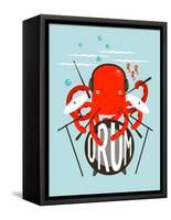 Red Octopus Playing Drums. Underwater Devil-Fish Drummer. Vector Layered Eps8 Illustration.-Popmarleo-Framed Stretched Canvas