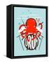 Red Octopus Playing Drums. Underwater Devil-Fish Drummer. Vector Layered Eps8 Illustration.-Popmarleo-Framed Stretched Canvas