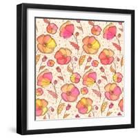 Red, Orange and Yellow Flowers Vector Pattern-art_of_sun-Framed Art Print