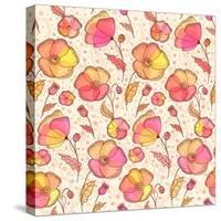 Red, Orange and Yellow Flowers Vector Pattern-art_of_sun-Stretched Canvas