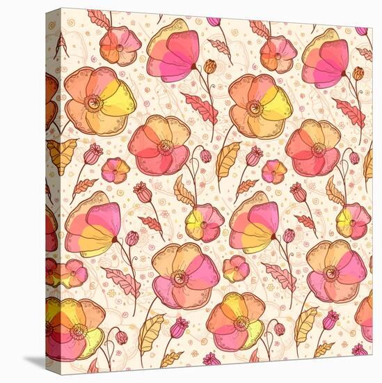 Red, Orange and Yellow Flowers Vector Pattern-art_of_sun-Stretched Canvas