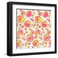 Red, Orange and Yellow Flowers Vector Pattern-art_of_sun-Framed Art Print