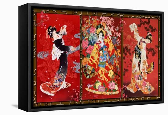 Red Oriental Trio-Haruyo Morita-Framed Stretched Canvas