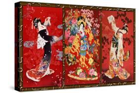 Red Oriental Trio-Haruyo Morita-Stretched Canvas