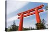 Red Otorii of Heian Jingu Shrine under the Blue Sky in Kyoto Japan.-elwynn-Stretched Canvas