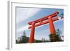 Red Otorii of Heian Jingu Shrine under the Blue Sky in Kyoto Japan.-elwynn-Framed Photographic Print