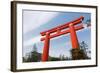 Red Otorii of Heian Jingu Shrine under the Blue Sky in Kyoto Japan.-elwynn-Framed Photographic Print