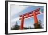 Red Otorii of Heian Jingu Shrine under the Blue Sky in Kyoto Japan.-elwynn-Framed Photographic Print