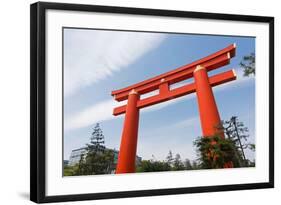 Red Otorii of Heian Jingu Shrine under the Blue Sky in Kyoto Japan.-elwynn-Framed Photographic Print