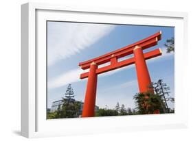 Red Otorii of Heian Jingu Shrine under the Blue Sky in Kyoto Japan.-elwynn-Framed Photographic Print