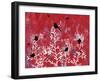 Red Painted Texture background with White Floral and Black Birds and Butterflies-Bee Sturgis-Framed Art Print