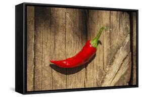 Red Pepper on Wooden Table, Yesemek, Gaziantep, Turkey-Ali Kabas-Framed Stretched Canvas