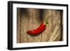 Red Pepper on Wooden Table, Yesemek, Gaziantep, Turkey-Ali Kabas-Framed Photographic Print