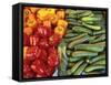 Red Peppers, Yellow Peppers and Courgettes on a Market Stall-John Miller-Framed Stretched Canvas