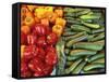 Red Peppers, Yellow Peppers and Courgettes on a Market Stall-John Miller-Framed Stretched Canvas