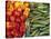 Red Peppers, Yellow Peppers and Courgettes on a Market Stall-John Miller-Stretched Canvas