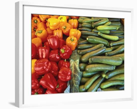 Red Peppers, Yellow Peppers and Courgettes on a Market Stall-John Miller-Framed Photographic Print