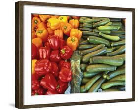 Red Peppers, Yellow Peppers and Courgettes on a Market Stall-John Miller-Framed Photographic Print