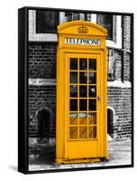 Red Phone Booth in London painted Yellow - City of London - UK - England - United Kingdom - Europe-Philippe Hugonnard-Framed Stretched Canvas