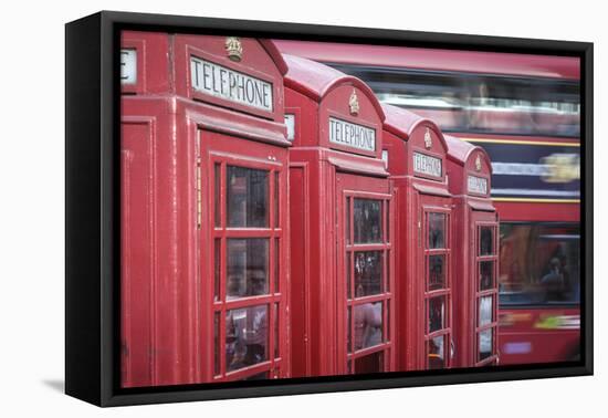 Red phone boxes, London, England, UK-Jon Arnold-Framed Stretched Canvas