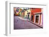 Red Pink Colorful Houses Narrow Street, Guanajuato, Mexico-William Perry-Framed Photographic Print