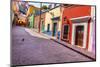 Red Pink Colorful Houses Narrow Street, Guanajuato, Mexico-William Perry-Mounted Photographic Print