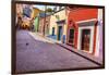 Red Pink Colorful Houses Narrow Street, Guanajuato, Mexico-William Perry-Framed Photographic Print