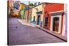 Red Pink Colorful Houses Narrow Street, Guanajuato, Mexico-William Perry-Stretched Canvas