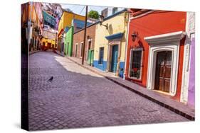 Red Pink Colorful Houses Narrow Street, Guanajuato, Mexico-William Perry-Stretched Canvas