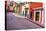 Red Pink Colorful Houses Narrow Street, Guanajuato, Mexico-William Perry-Stretched Canvas