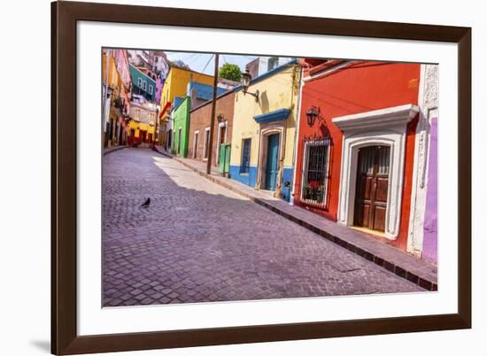 Red Pink Colorful Houses Narrow Street, Guanajuato, Mexico-William Perry-Framed Premium Photographic Print